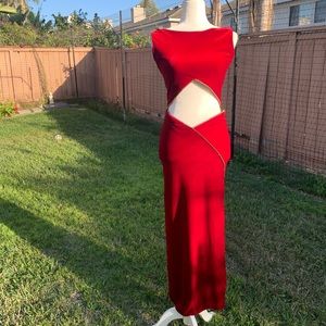 2 Peace Scarlet Red Velvet/rhinestone evening gown